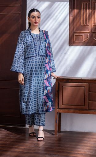 Allover print lawn suit with chiffon Dupatta