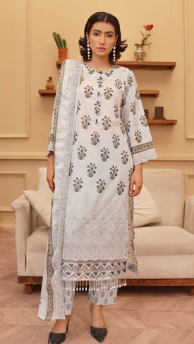 NOVA MR V/2 10 Lawn Chikan Kari Embroidery Suit With Crinkle Embroidery Dupatta.