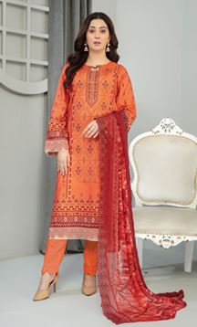 MINAHIL FATIMA"S V/1681 D 10 Linen Embroidery Suit with Chiffon Print Cutwork Dupatta