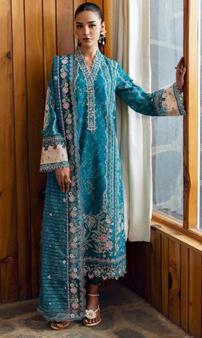 QLINEKARI QALAMKAR FINA 10 Embroidered Lawn Suit With Embroidered Dupatta