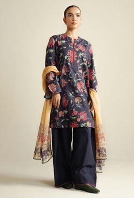 COCO ZS MEADOW -01 B Digital Printed Slub Cotton Suit With Digital Printed Chiffon Dupatta