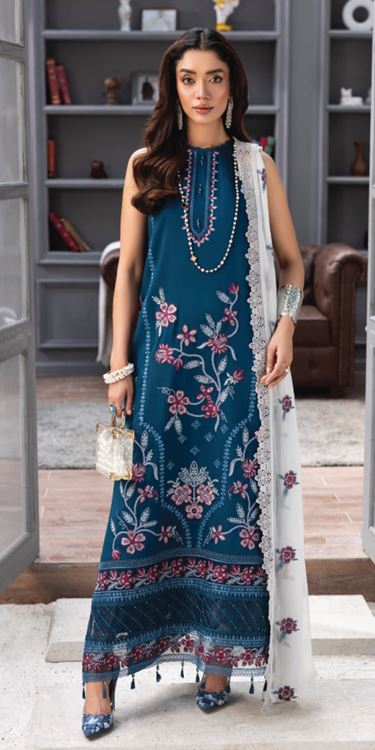 FAREEHA HUMDUM 001 Premium Embroidered  VISCOSE Collection with Heavy Embroidered Chiffon Contrast Duppata