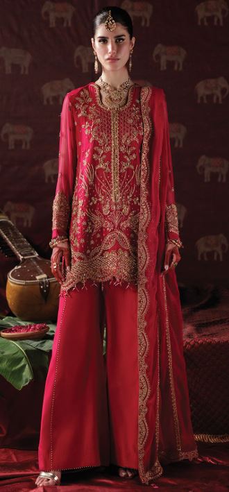 MEERAL BY SAAD SHAIKH D-001 Embroidered Hand Embellished  Chiffon Suit With Embroidered Chiffon  duppata