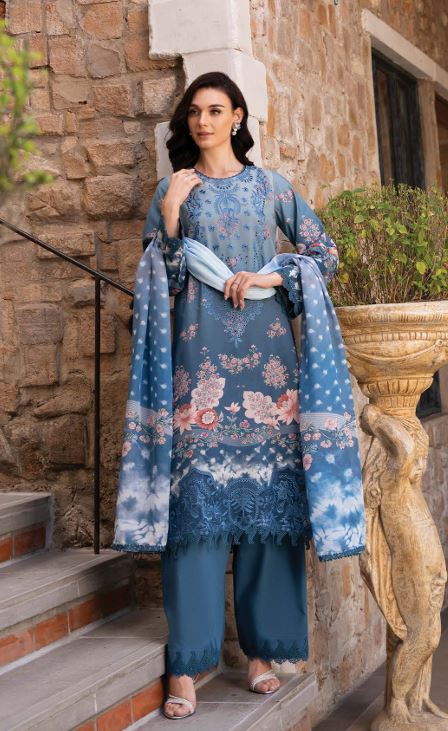 AFROZEH DAMASK AL-25-V2-01 A Lawn Embroidery suit with fancy Silky Dupatta