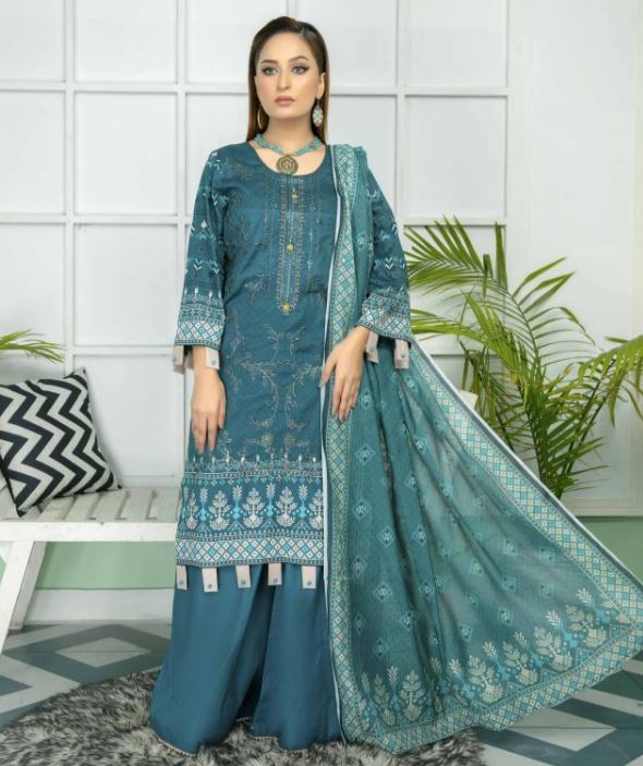 Lawn embroidery suit with digital fancy dupatta