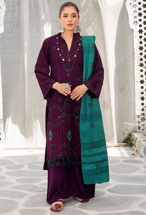 Pashmina Embroidery suit with contrast Pashmina Embroidery Shawl