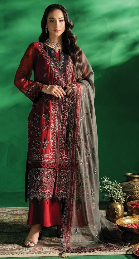 FARMAISH ZEBTAN V/08 FC-01 Embroidered weightless chiffon Suit With Embroidered weightless chiffon four side Border ready dupatta