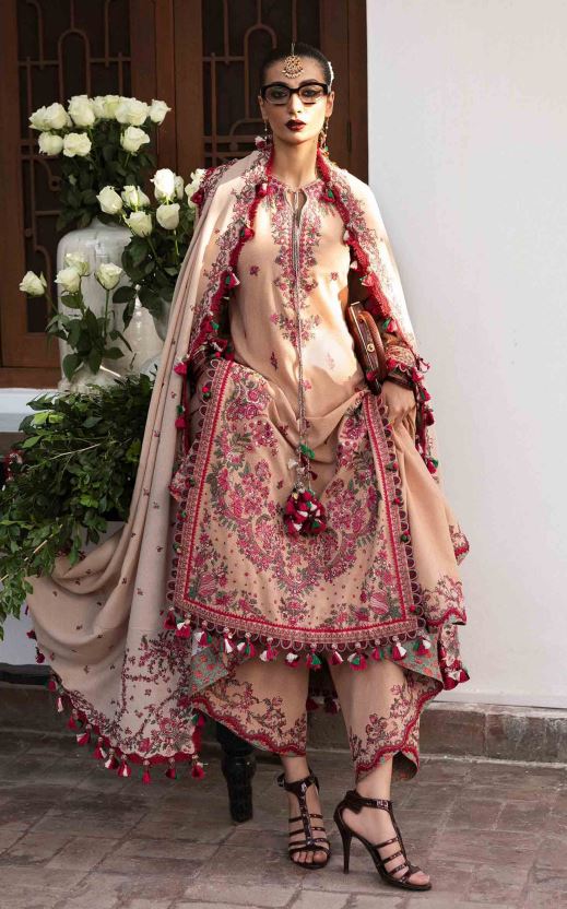 Embroidered Karandi Suit With Embroidered Shawls 3PC