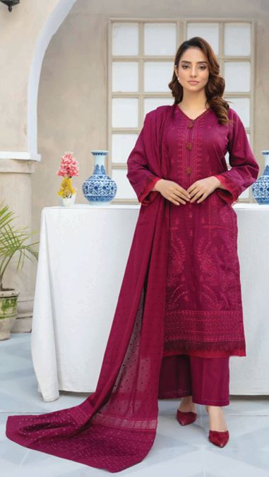 Lawn Embroidery suit with fancy Dupatta