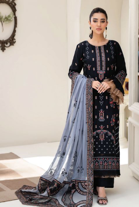 Premium Viscose Stripe embroidery suit with fancy crinkle embroidery dupatta