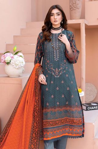 Lawn Embroidery suit with fancy Dupatta