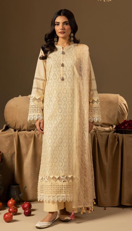 Mahees Dilkash 01 Embroidered chikankari lawn with embroidered crinkle duppata