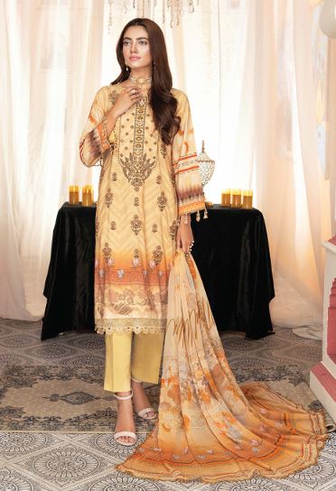 Viscose embroidery suit with chiffon dupatta