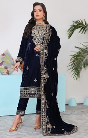 VELVET CREATION V/1 01 Embroidery Cut Dana Velvet Shirt With Fancy Cut Dana Embroidery Shawl and Embroidery Velvet Trouser.