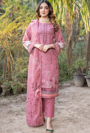 Lawn Embroidery suit with fancy Dupatta