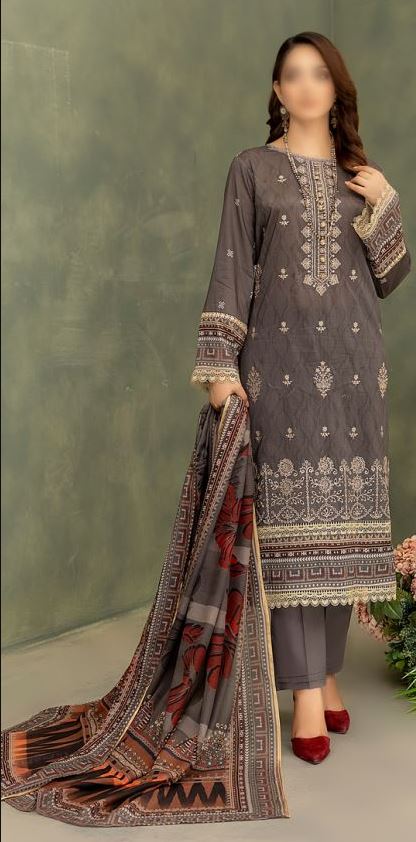 Dora Lawn embroidery suit with voil printed dupatta