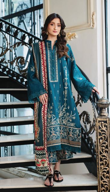 SERENE HUMDUM 01 Premium Embroidered  DHANAK Collection with Printed Wool Shawl
