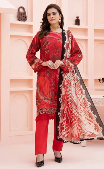 AIN ALIF V/361 01 Printed And Embroidered Viscous Bana Dora With Diamond  Dupatta And Fine Plain Trousers