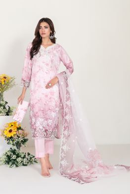 LARIMAR TAWAKKAL D-4251 Semi Stitched Fancy Organza Embroidery Suit With Silky Inner and Complimentary Clutch