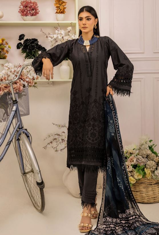 Premium lawn embroidery suit with crinkle chiffon print dupatta