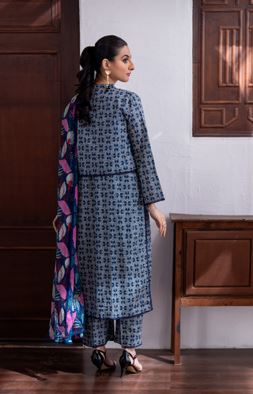 Allover print lawn suit with chiffon Dupatta