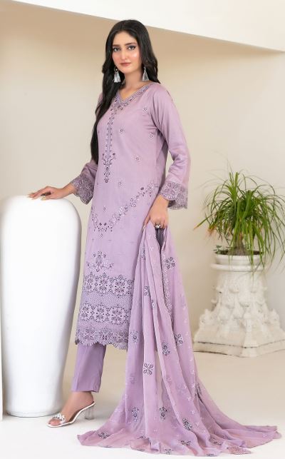 NAJWA TAWAKKAL 4438 Un-Stitched Fancy Embroidered Viscose Zari Shirt Designs with  Embroidered Chiffon Schiffli Dupatta & Un-Stitched Plain Staple Shalwar Fabric