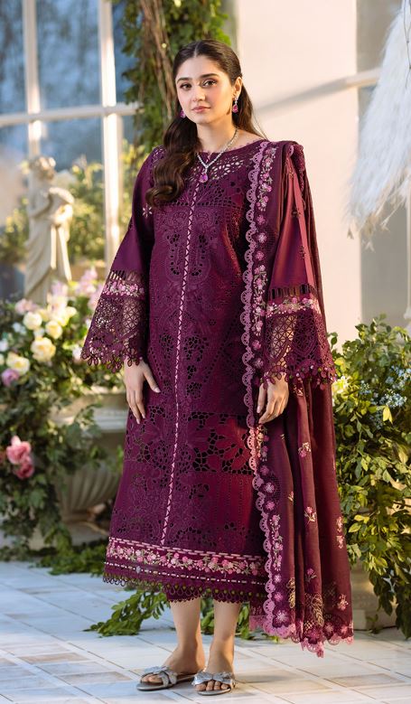 FREESIA BIN ILYAS 106 A Dyed Lawn Borer Embroidered Shirt With Dyed Embroidered Dupatta 3 PC