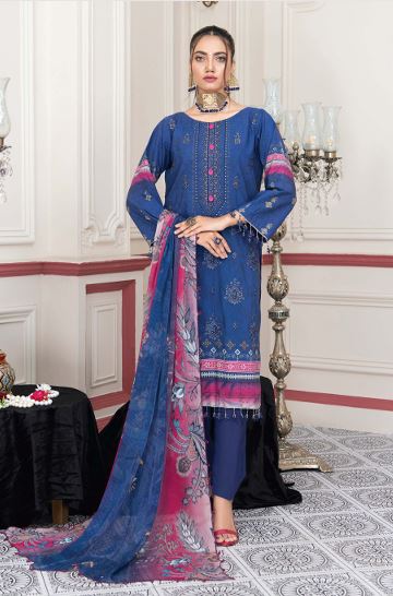 Viscose embroidery suit with chiffon dupatta