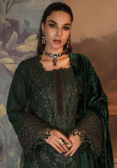 Karandi Dyed Embroidered Suit With Velvet Plush Shawl