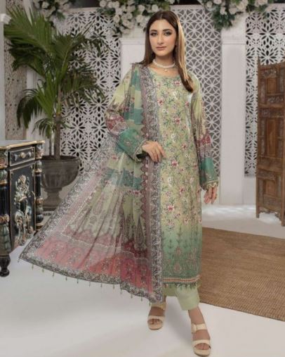 BLossom 04 CREATION Viscose Printed Chiken Kari Shirt with Chiffon Dupatta