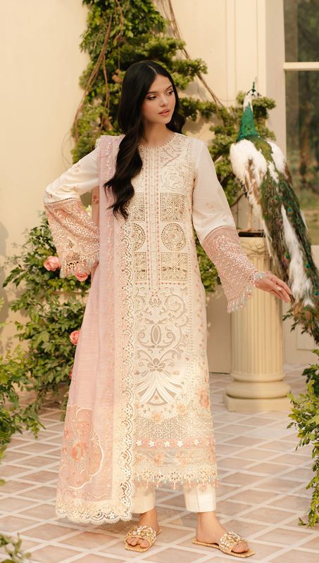 FREESIA BIN ILYAS 107 B Dyed Lawn Borer Embroidered Shirt With Dyed Embroidered Dupatta 3 PC