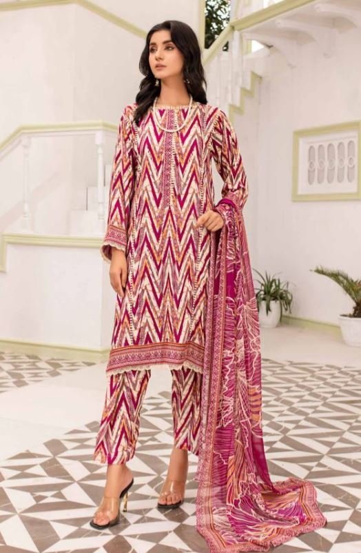 AALAYA CORAL Viscose Full Suit Print Suit Chiffon Dupatta