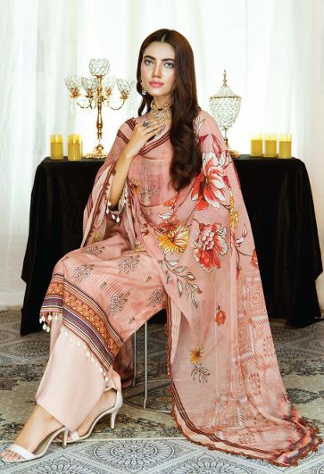 Viscose embroidery suit with chiffon dupatta