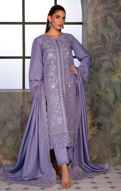 Karandi Dyed Embroidered Suit With Herringbone Embroidered Shawl