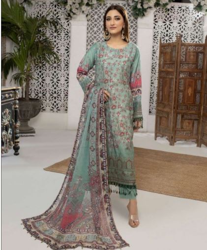 BLossom 05 CREATION Viscose Printed Chiken Kari Shirt with Chiffon Dupatta