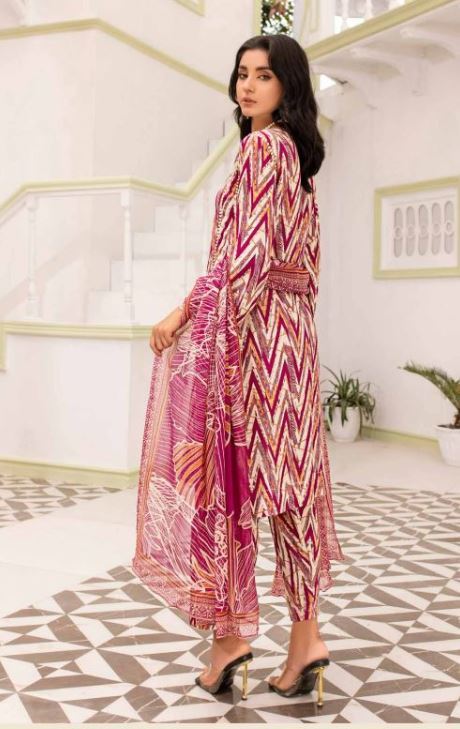 AALAYA CORAL Viscose Full Suit Print Suit Chiffon Dupatta