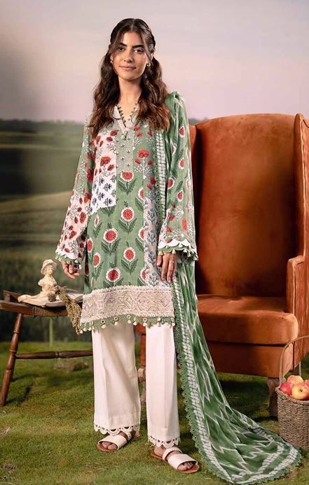M BASICS MARIA B 02 B Embroidered Arabic Lawn Suit With Digital Printed Chiffon Dupatta