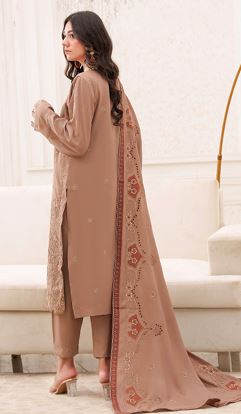 AWAAZ BR 01 Premium Zari Peach Embroidery Suit With Woolen Embroidery Shawl
