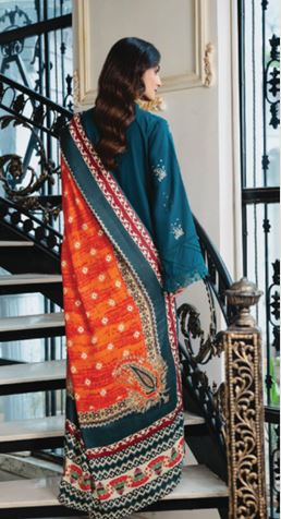SERENE HUMDUM 01 Premium Embroidered  DHANAK Collection with Printed Wool Shawl