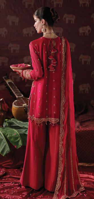 MEERAL BY SAAD SHAIKH D-001 Embroidered Hand Embellished  Chiffon Suit With Embroidered Chiffon  duppata