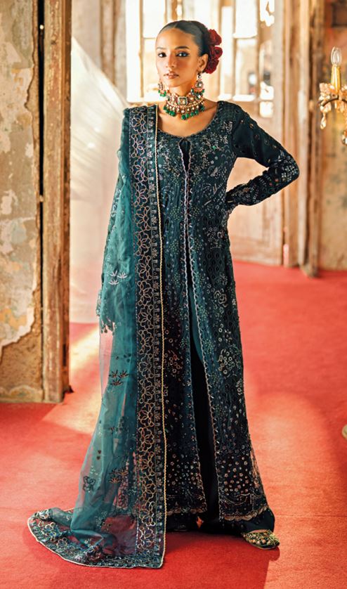 MEHERMAAH FLORENT BANO Embroidered FANCY Embroidered Raw Silk Suit With Premium Embroidered  Organza Dupatta (Ready to Wear)