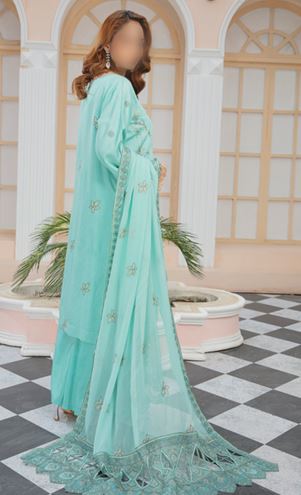 HINA FATIMA'S V/2405 01 Dobby Linen Embroidery Suit with Chiffon Embroidery Dupatta