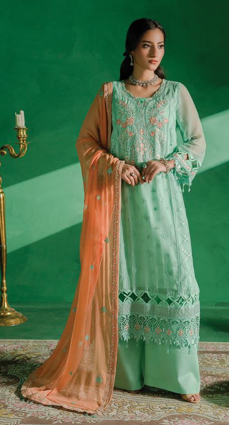 FARMAISH ZEBTAN V/08 FC-02 Embroidered weightless chiffon Suit With Embroidered weightless chiffon four side Border ready dupatta