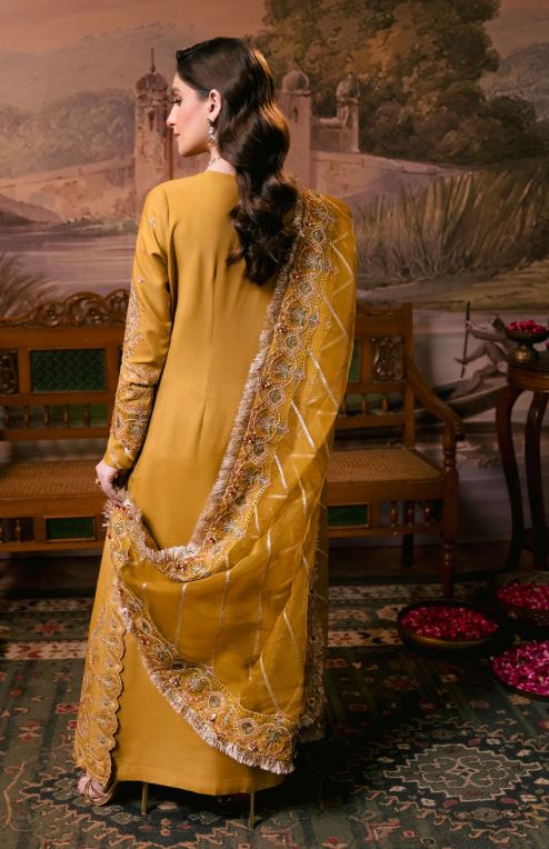 Embroidered Rawsilk Suit with Organza Embroidered  Dupatta = KESAR