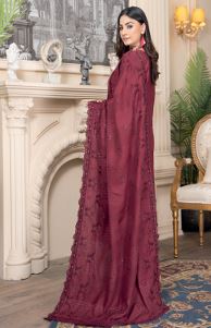Fancy peach embroidered shirt with fancy wool velvet yarn embroidered stitch patch shawl