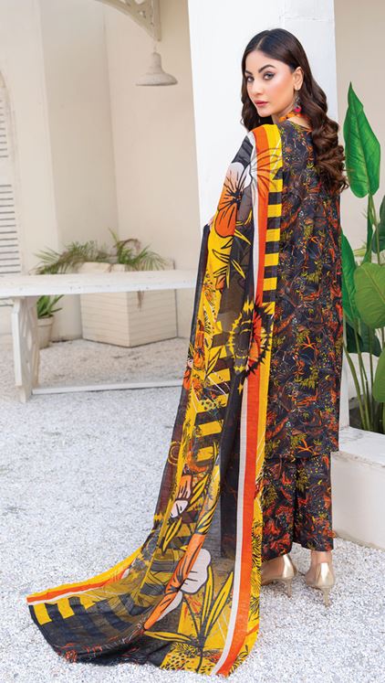 Allover print bana Dora viscose print suit with slub dupatta