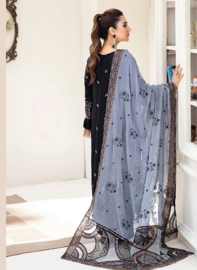 Premium Viscose Stripe embroidery suit with fancy crinkle embroidery dupatta