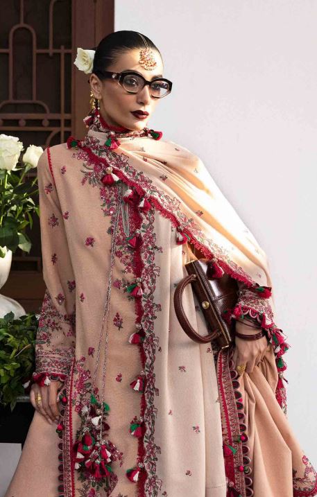 Embroidered Karandi Suit With Embroidered Shawls 3PC