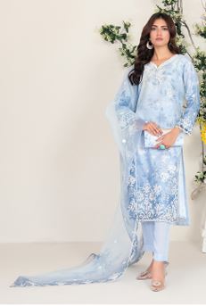 LARIMAR TAWAKKAL D-4254 Semi Stitched Fancy Organza Embroidery Suit With Silky Inner and Complimentary Clutch