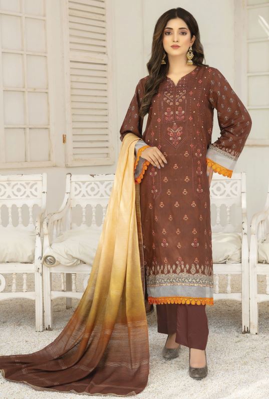 Digital Viscose embroidery suit with diamond dupatta